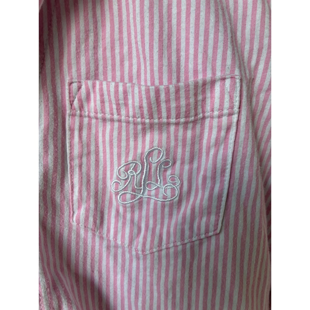 Lauren Ralph Lauren Pink White Striped Pajama Set Monogram Sleepwear Womens S - Picture 4 of 5